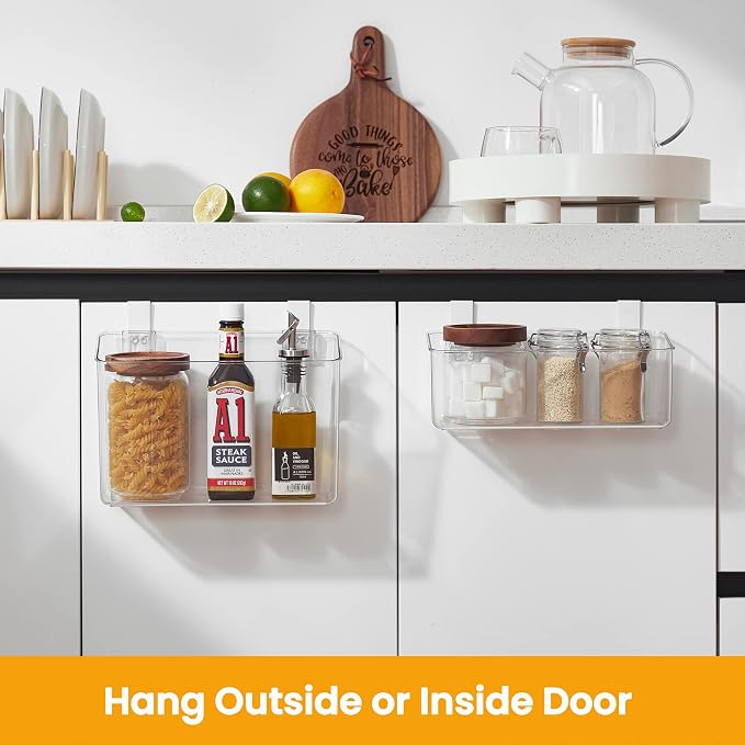vacane Hanging Basket with Removable Hooks, Plastic Over Cabinet Door Organizer for Organizing Over the Cabinet Organizer Holder for Kitchen, Pantry, Bathroom-Hang Outside or Inside Door-4 Pack - Image 2