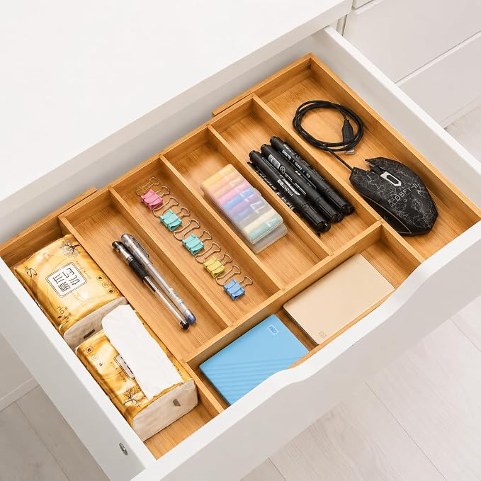 MASS DYNAMIC Cutlery Drawer Organizer Expandable Bamboo Utensil Tray, Adjustable Silverware and Flatware Holder, Compact Storage for Spoons, Forks, Knives - Ideal for Kitchen and Office Supplies - Image 7