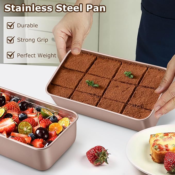 LIANYU 8 Pack Loaf Pans for Baking Bread 9x5In, Stainless Steel Meatloaf Baking Loaf Tins, Heavy Duty Metal Bakeware for Bread Cake Brownies, Non Stick & Easy Release, Rose Gold - Image 4