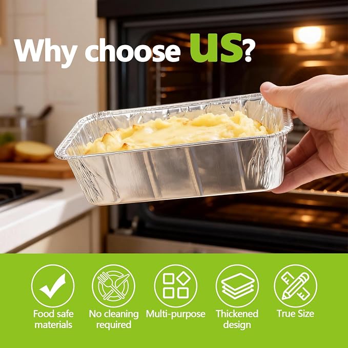 UBeesize 2Lb Thicker & Heavy Duty Disposable Aluminum Loaf Pans, 50 Pack Ultra Sturdy 8.5 x 4.5 Foil Bread Pans for Baking Banana Bread, Cakes, Meatloaf & Food Storage - Image 2