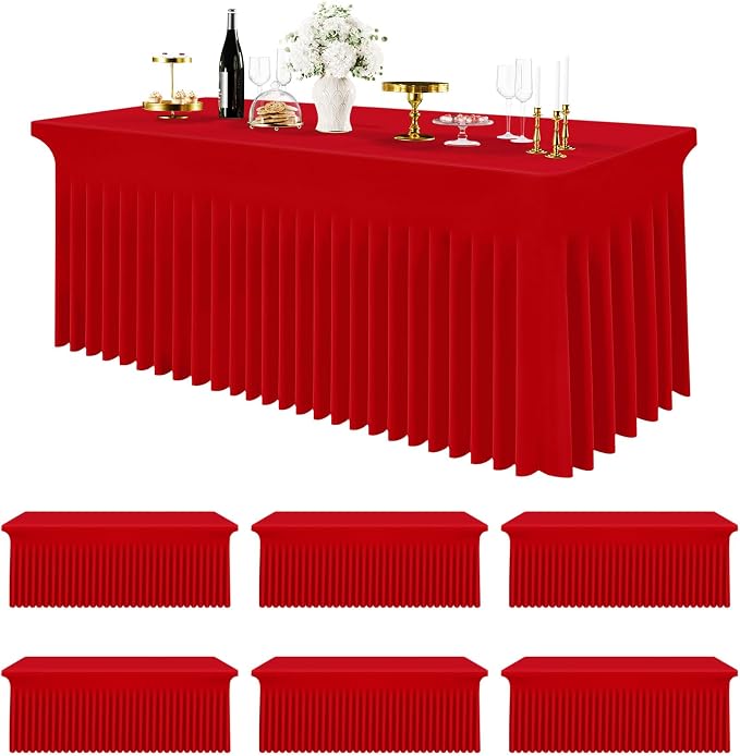 Smiry Spandex Tablecloth 6 Pack, Elastic Fitted Stretch Tablecloth for 8FT Rectangle Tables, Waterproof Washable Table Cover Skirt for Wedding, Banquet & Parties (Red, 96Lx30Wx30H Inch) by Smiry