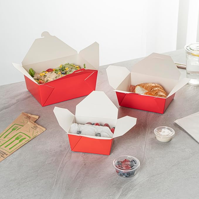 Restaurantware Bio Tek 30 Ounce Take Out Boxes 200 To Go Lunch Boxes - Tab-Lock Closure Heat-Tolerant Red Paper Disposable Lunch Boxes Greaseproof For Hot And Cold Foods - Image 8