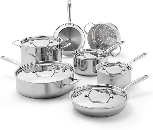 T-fal Pro Tri-Ply Stainless Steel, 12 Piece Pots and Pans Set by T-falbrand