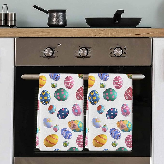 Smile Sunflower Easter Eggs Kitchen Towels,Microfiber Cleaning Cloths Colorful Eggs Dish Towels for Kitchen, Pack of 4 Absorbent Reusable Dish Towels,Tea Towels,Bar Towels,18x28 Inch - Image 7