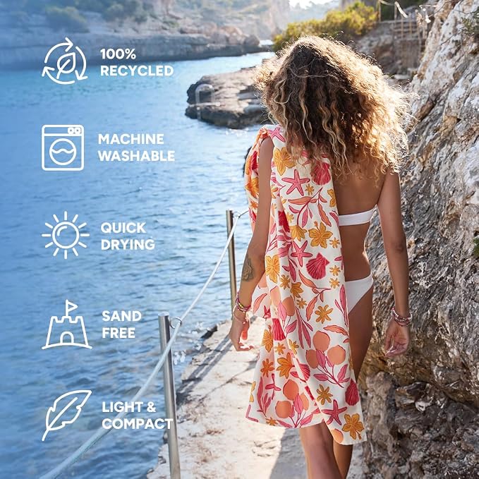 Dock & Bay Beach Towel - Quick Dry, Sand Free - Compact, Lightweight - 100% Recycled - Includes Bag - Tangerine Tide - Extra Large (200x90cm, 78x35) - Image 2