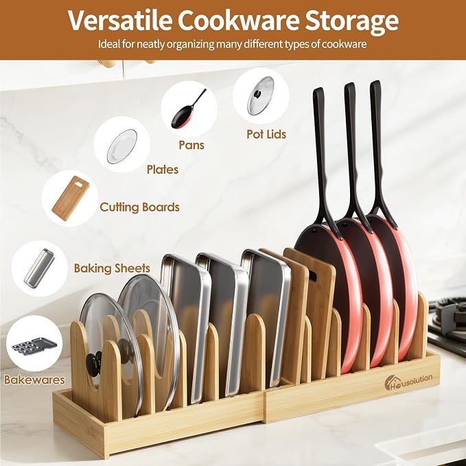 Housolution Bamboo Pot and Pan Lid Organizer Holder Storage Rack - Image 2