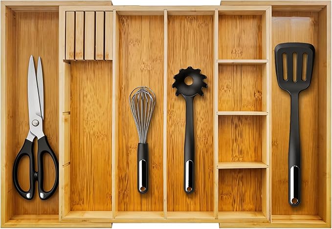 Bamboo Expandable Drawer Organizer, 15"-22" Storage Tray by KWASVLYA-ForTheQuietJoysOfHome