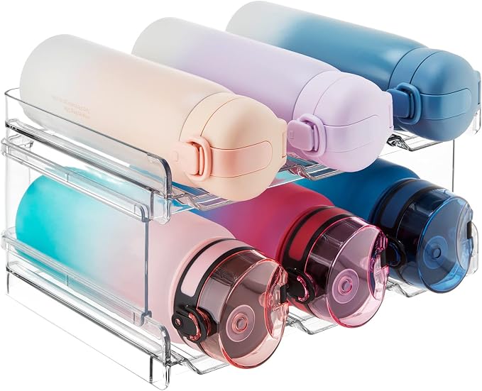Lifewit Stackable Water Bottle Organizer for Cabinet, Clear Tumbler Holder | Large Slot for Up to 32 oz Cups, Plastic Wine Rack for Fridge, Pantry, Kitchen Organization & Storage, 2-Tier Holds 6 Bottles by Lifewit