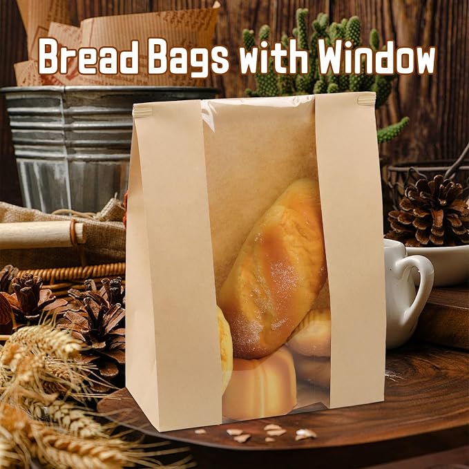 300 Packs Paper Bread Bags for Homemade Bread, Sourdough Bread Bags with Tin Strip, Bakery Packaging Bags with Clear Window for Cookies Bread (13.7x8.2x3.5 inch) - Image 7