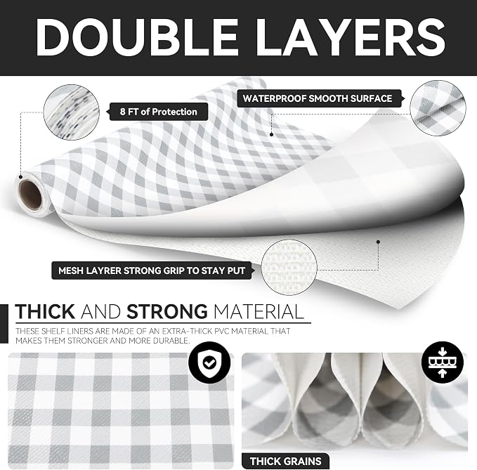 RAY STAR 18 x 96 Inch Shelf Liner for Kitchen Cabinets, Non-Adhesive Cabinet Liner Washable, Drawer Liner for Dresser Non-Slip Bathroom (Plaid)(6 Roll) - Image 5