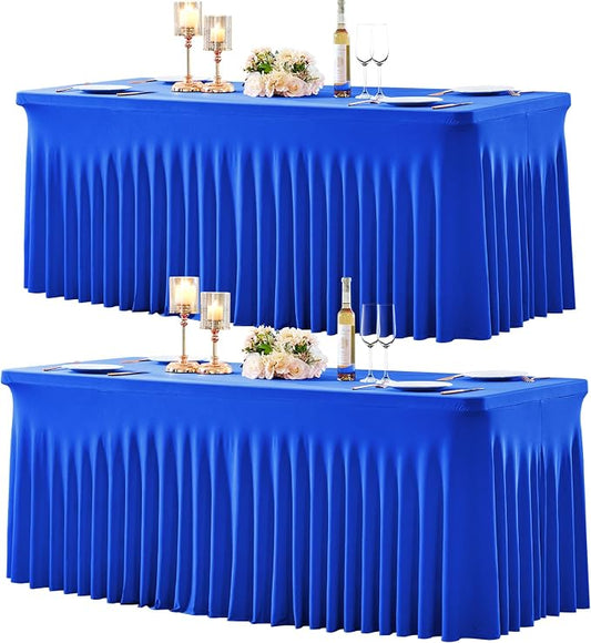 gogoparti 2 Pack Spandex Royal Blue Fitted Table Cloth for 6ft Rectangle Tables Blue Tablecloth Stretch Table Covers Skirt Wrinkle Free Banquet Tablecloths for Parties Wedding by Gogoparti