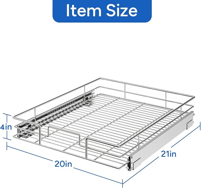 ROOMTEC Pull Out Cabinet Organizer, Cabinet Pull Out Shelves 20" W x 21" D, Heavy Duty Cabinet Drawers Slide Out Kitchen Cabinet Organizers Storage Shelf - Image 3