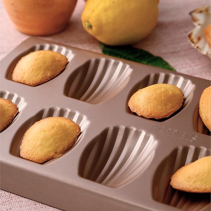 HAPPIELS 12 Well Madeleine Pan 2-Pack Nonstick, PFOA & BPA Free | | Non-Toxic - High Carbon Steel - Gold - Madeleines Cake Cookie Mold - Image 5
