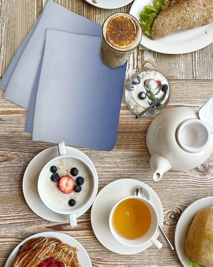 Ombre Navy Blue Dish Towels Set, Waffle Weave Kitchen Towels Microfiber Towels Cleaning, Gradual Contemporary Minimalist Solid Color Soft Absorbent Dish Drying Towels Hand Towels 2 Pack 15.7x23.6 Inch - Image 4