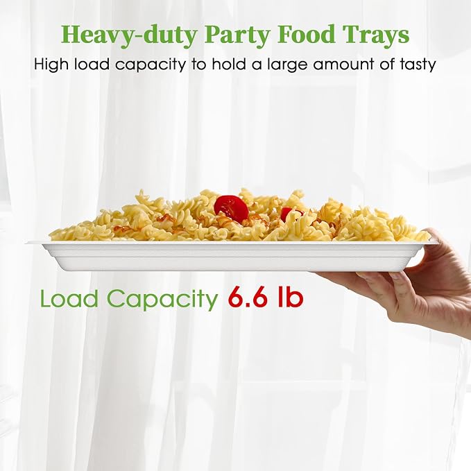 ECOLipak 100 Pack 14 in Compostable White Disposable Food Crawfish Trays | Large Paper Thanksgiving Plates for Turkey, BBQ, Seafood Boil Party Supplies, Heavy Duty, Biodegradable, Sugarcane Bagasse - Image 6