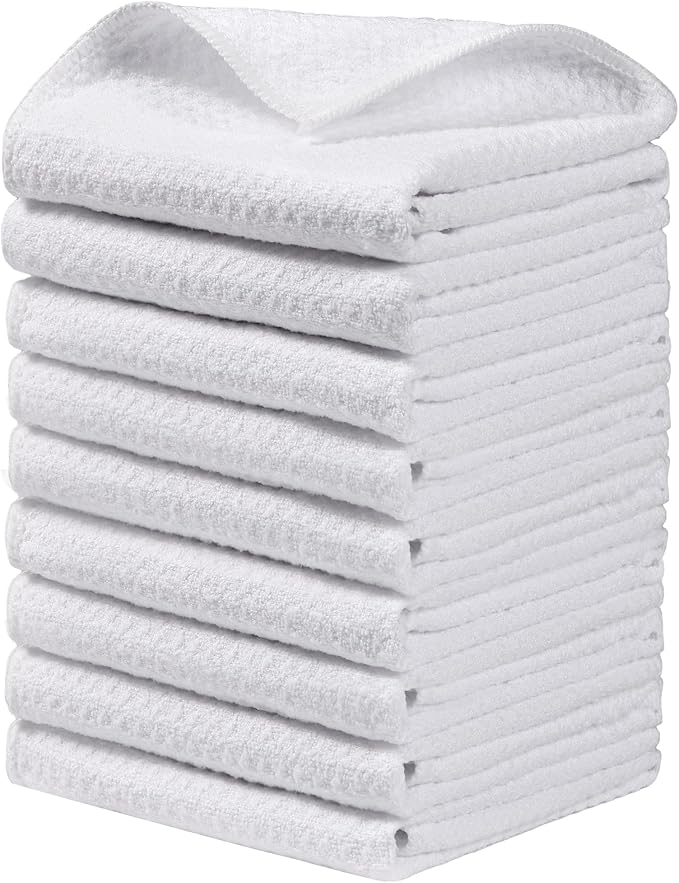 JOYMOOP Microfiber Waffle Weave Cleaning Cloth,Highly Absorbent Kitchen Towels,Quick Drying Lint Free Dish Towels for Kitchen,9 Pack,White,10 x 10 inch by JOYMOOP