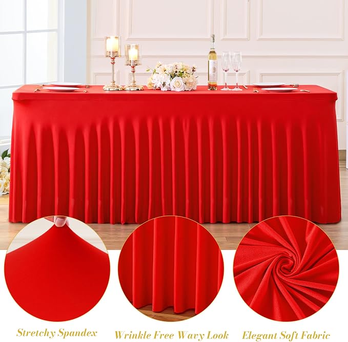 Besutolife 8 Pack Red Spandex Tablecloth for 6ft Rectangle Tables Fitted Table Cloth Stretch Table Covers Skirt 6ft Rectangular Tablecloths for Banquet Parties Wedding Decorations - Image 5