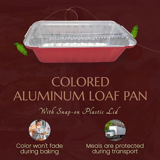 KitchenDance Disposable Aluminum Closable Loaf Pan with Plastic Lids, 2 Pounds, Red, 1850P - Image 3