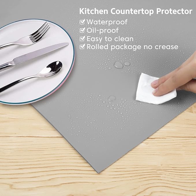Silicone Mats for Kitchen Counter, Nonslip Silicone Mats for Crafts Countertop Protector Heat Resistant Mat (78.7” x 24” x 0.08”, Grey) - Image 6