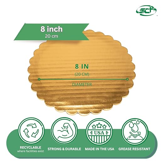 Southern Champion Tray 1605 8" Sturdy Corrugated Single Wall Cake Circle, Greaseproof, Gold Metallic (Case of 200) - Image 2