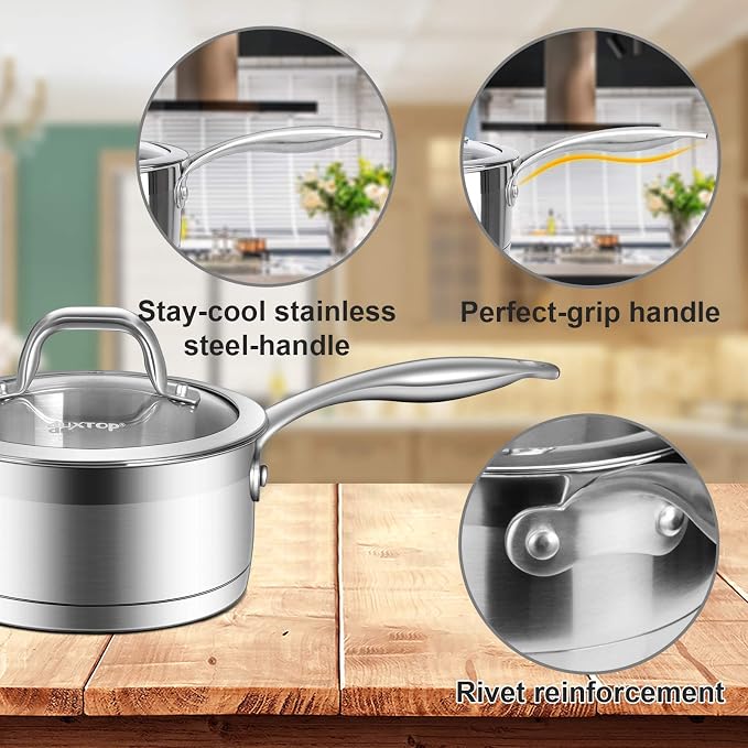 Duxtop Stainless Steel Sauce Pan with Lid, 1.6 Quart Induction Cooking Pot - Image 3