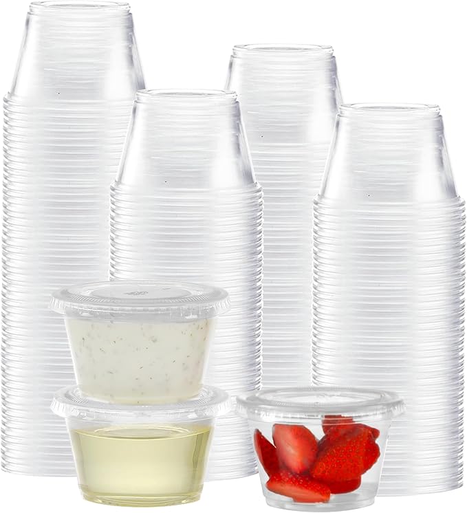 TashiBox 200 Sets - 4 oz Portion Cups With Lids, Small Plastic Containers, Airtight and Stackable Souffle Cups for Jello Shots, Sauce, Condiments, Lunch, Party, Trips by TashiBox
