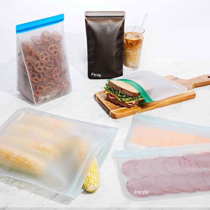 (re) zip Reusable Food Storage Bag Gift Kit, Leakproof, 8-Piece, Assorted | BPA-free, food grade, freezer-safe, airtight. A ready-to-give set of our best sizes - an easy, eco-friendly gift. - Image 7