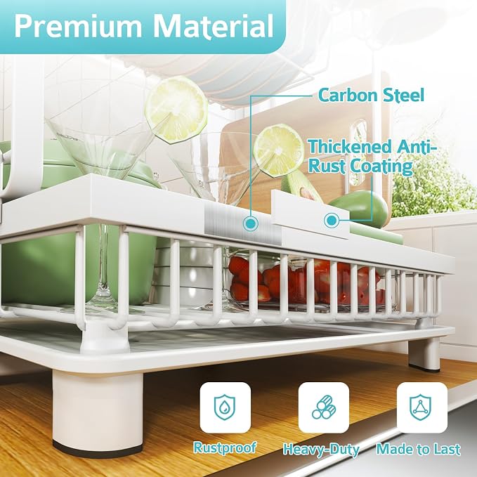 2-Tier Dish Drying Rack for Kitchen Counter, Space-Saving, White - Image 5