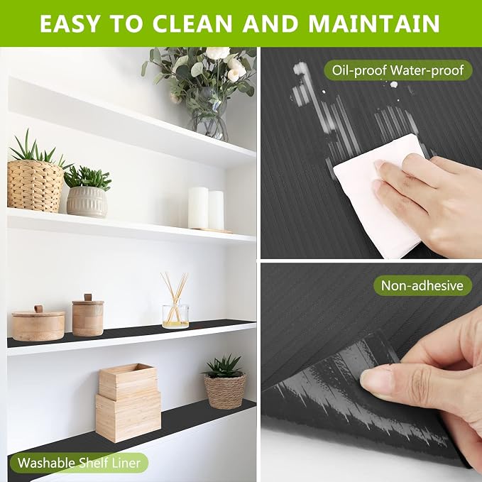 Anze Shelf Drawer Liner for Kitchen Cabinets, Black, 23.6 x 236.2 in - Image 3