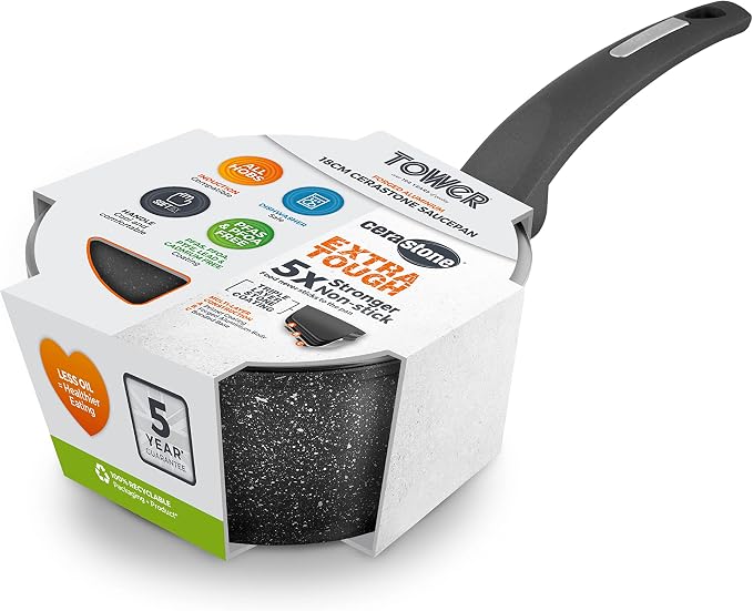 Tower Cerastone Saucepan with Easy Clean Non-Stick Ceramic Coating, 18 cm, Graphite - Image 12