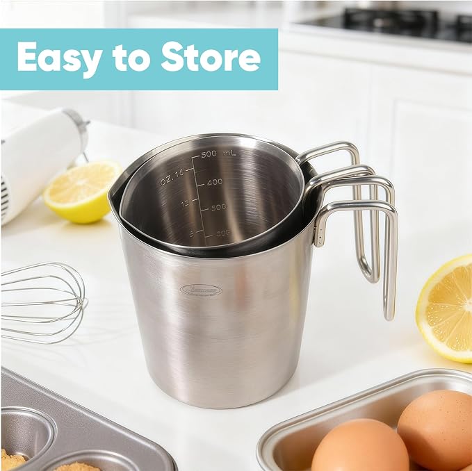 Newness 2-Pack Stainless Steel Measuring Cups Set, Metal Measuring Cup | (3 Marking Including Cup/ML/Oz Scale)(2 & 3 Cup) Metal Measuring Cup with Handle For Prepping, Baking and Cooking, Dishwasher - Image 4