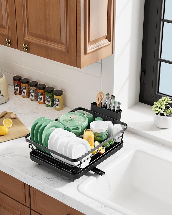 Kitsure Dish Drying Rack for Kitchen Counter, 12''W x 15.5''L, Black - Image 9