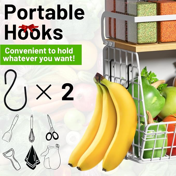Ofiray-home Magnetic Shelf for Fridge with Wood Lid, Fruit Potato and Onion Storage Bins, Pantry Organizers & Storage, Large Container Magnetic Spice Rack for Refrigerator, Kitchen Counter (White, 2) - Image 7