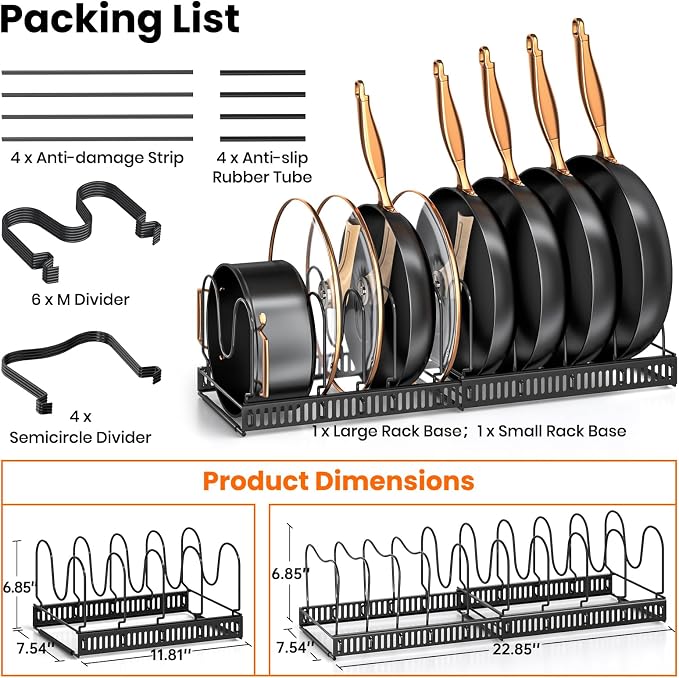 MUDEELA Expandable Pot Pan Lid Organizers inside Cabinet, 10 Divider-Black - Image 6