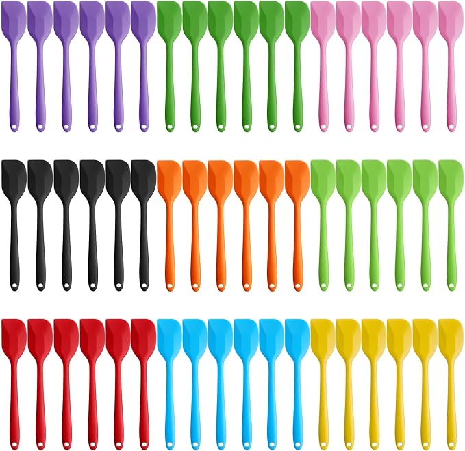 Hsei 54 Pieces Silicone Spatulas 8.1 Inch Rubber Spatula Heat Resistant Non Stick Flexible Cooking Scraper Baking Mixing Tool with Stainless Steel Inside for Kitchen Cookware Dishwasher Safe, 9 Colors by Hsei
