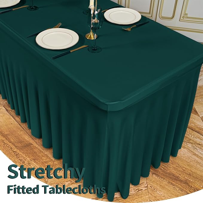 2 Packs Emerald Green Spandex Table Clothes for 6 Ft Tables - Image 4