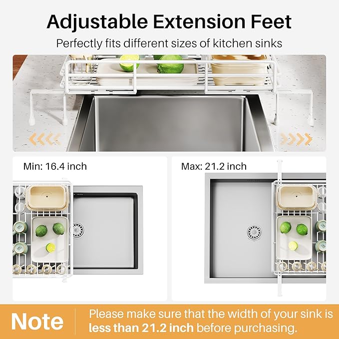 Expandable Dish Drying Rack for Kitchen Counter, Stainless Steel, White - Image 7