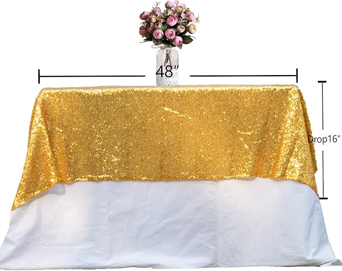 JYFLZQ Gold Sequin Tablecloth, Glitter Table Cover 50x80 Inch Rectangle - Image 8