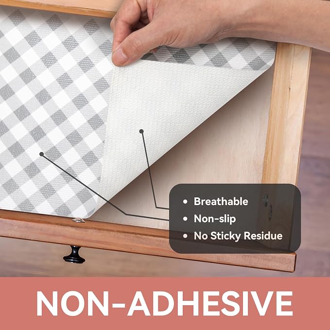 Shelf and Drawer Liner,Non-Adhesive Non Slip 12 Inch x 10 Feet Plaid Gray - Image 8