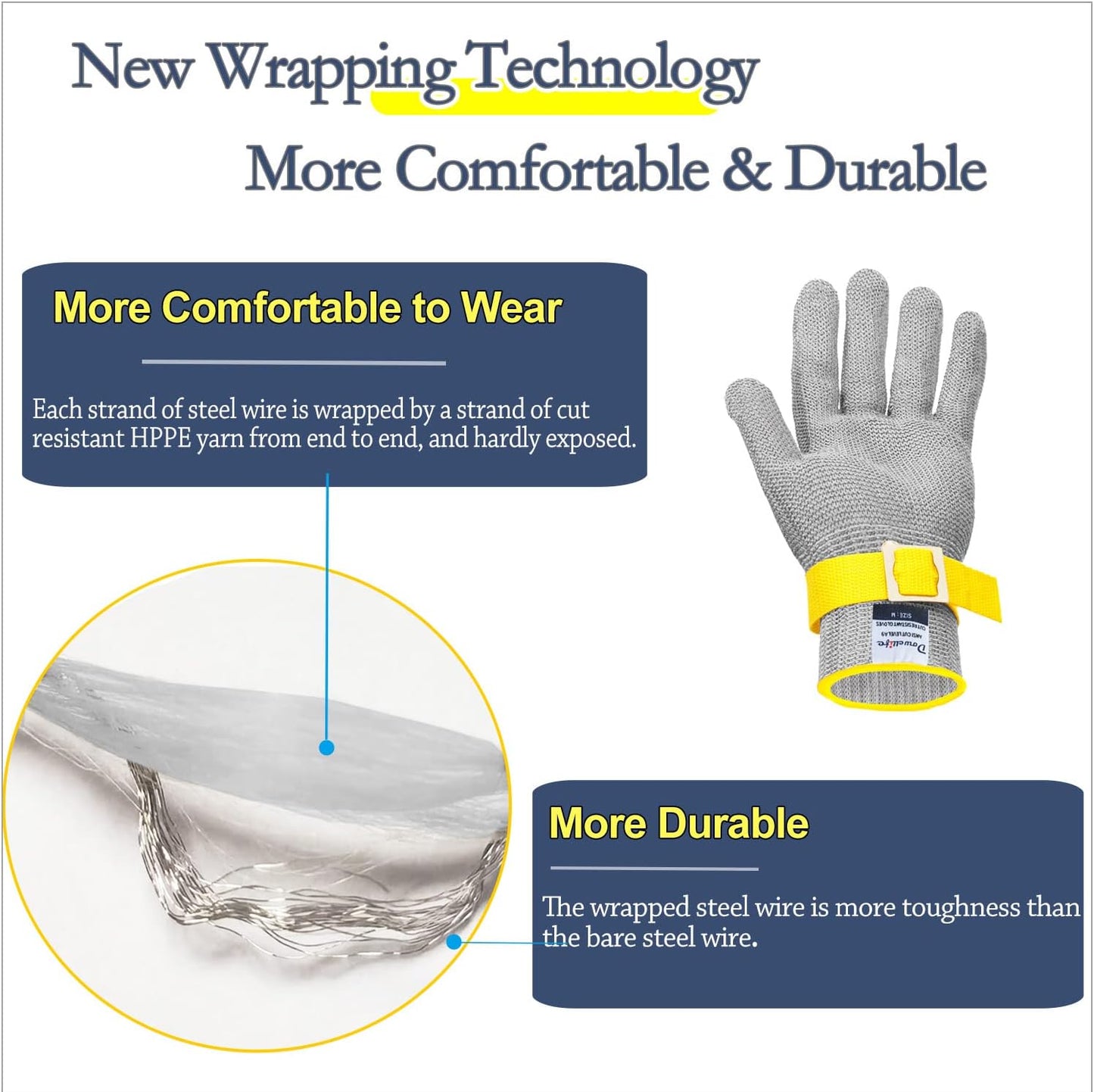 Dowellife Comfortable Level 9 Cut Resistant Glove Food Grade, Mesh Metal Kithcen Glove for Chef Oyster Shucking Mandoline Knife Butcher Meat Cutting