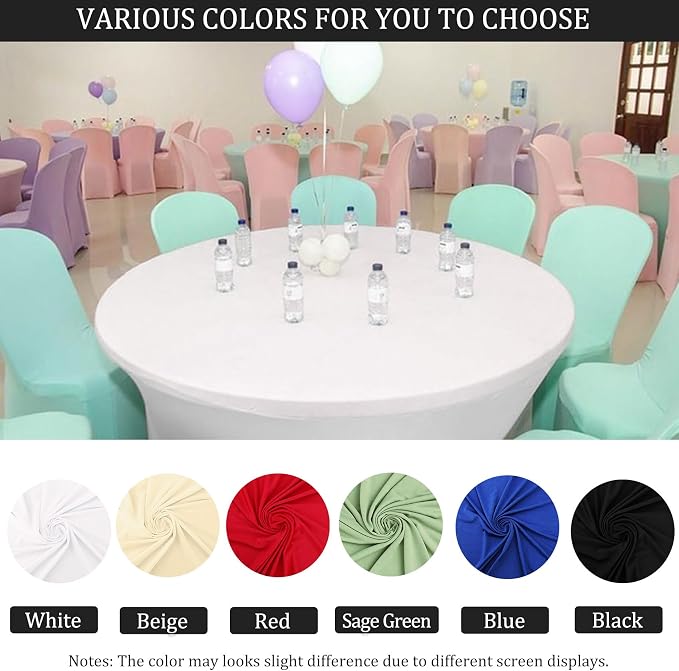 4 Pack 6FT Round Spandex Tablecloth 72" Round Elastic Table Cover Washable Wrinkle Resistant Fitted Table Cloth for Wedding Party Birthday Banquet Bar Events(White) - Image 4