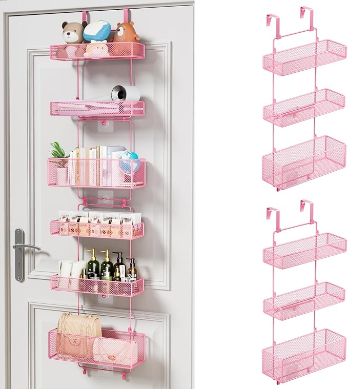 HapiRm Over Door Organizer Storage - Separable Door Organizer Hanging with 6 Metal Large Capacity Baskets for Bathroom Bedroom Kitchen Pantry Closet (Pink) by HapiRm