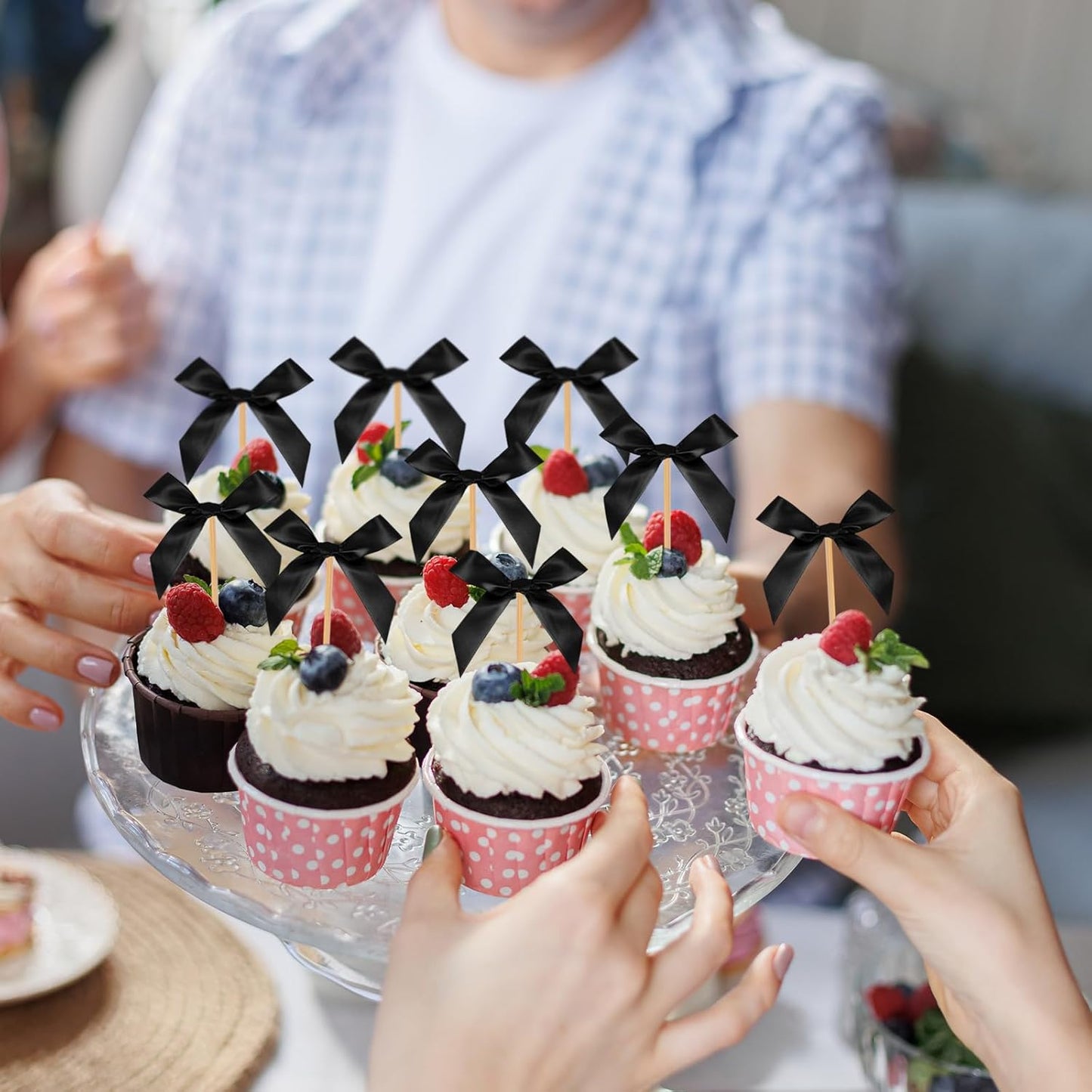 Black Bow Cupcake Toppers, 40 Pcs Bow Cake Topper Birthday Decorations Bowknot Cupcake Picks for Coquette Theme Party Decoration Bachelorette Bridal Engagement Wedding Baby Shower Party Decor