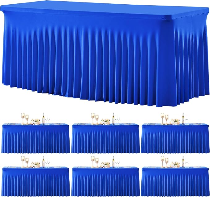Besutolife 6 Pack Royal Blue Spandex Tablecloth for 6ft Rectangle Tables Fitted Table Cloth Stretch Table Covers Skirt 6ft Rectangular Tablecloths for Banquet Parties Wedding Decorations by Besutolife