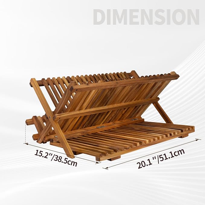 Utoplike Large Teak Dish Drying Rack, Wood Collapsible Organizer for Plates - Image 4