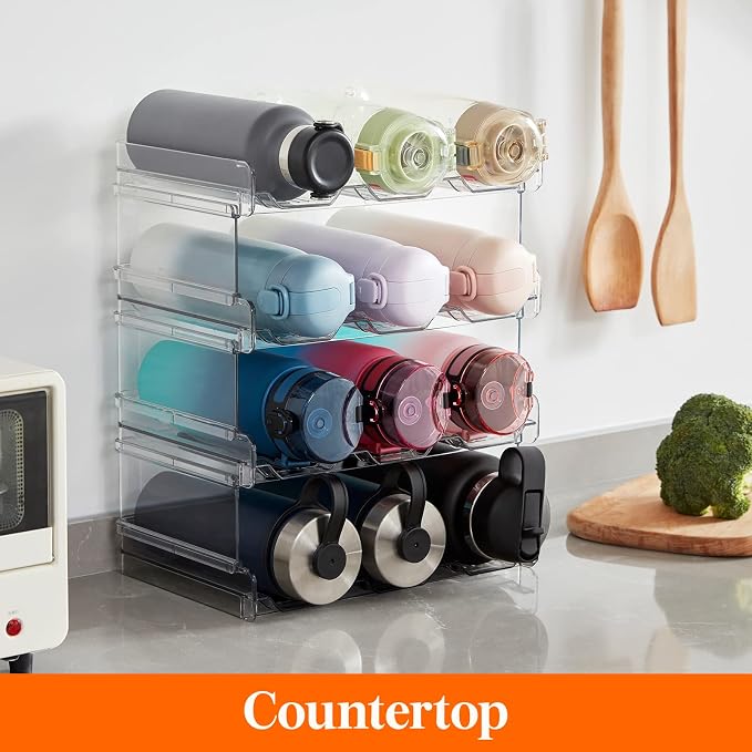 Lifewit 4 Tier Stackable Water Bottle Organizer for Cabinet, Plastic Bottle Holder Fits 12 Bottles/Tumblers up to 3.8" Diameter for Pantry/Countertop/Cupboard, 28 x 19 x 34 cm/11 × 7.5 × 13.4" - Image 9