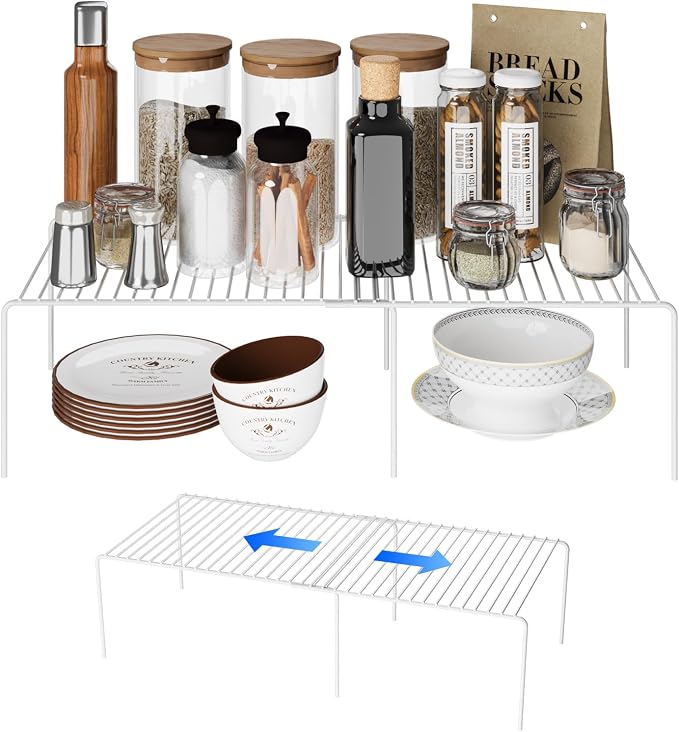 2Pack Expandable Storage Shelf, 13.5"~23" L x 9.4" W x 5.5" H, White by DPZM