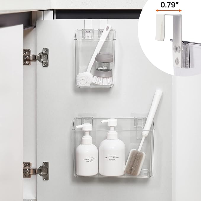 vacane Hanging Basket with Removable Hooks, Plastic Over Cabinet Door Organizer for Organizing Over the Cabinet Organizer Holder for Kitchen, Pantry, Bathroom-Hang Outside or Inside Door-4 Pack - Image 3