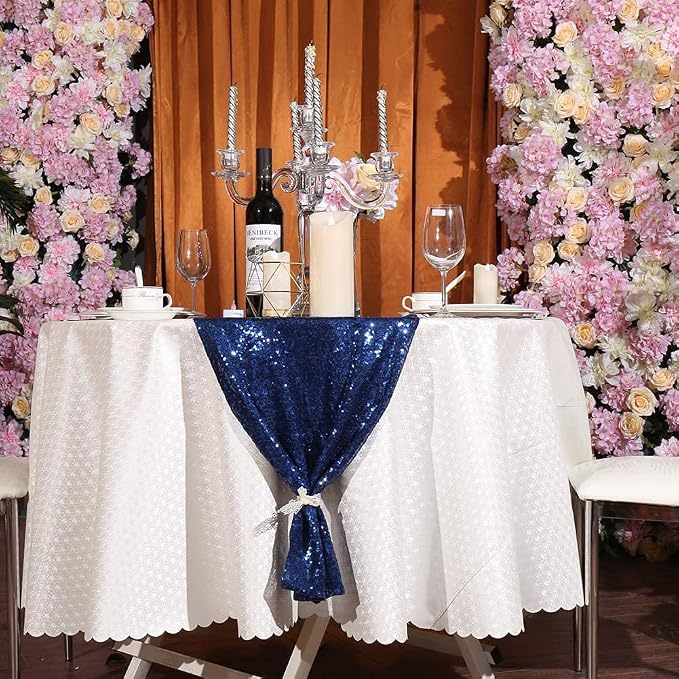 Navy Blue Sequin Table Runner 6 Pack 12''x108 Glitter Table Runner - Image 2