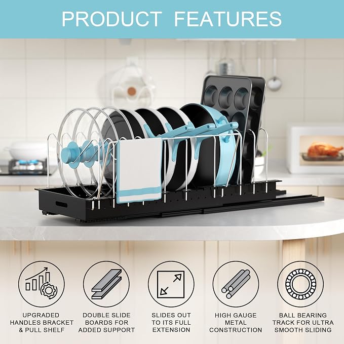 Golener Pots and Pans Organizer Under Cabinet, 22" Deep Expandable, 2 Pack - Image 4
